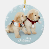 Niedliche frohe Weihnachts-Golden Retriever Welpen Keramik Ornament (Vorne)