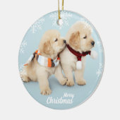 Niedliche frohe Weihnachts-Golden Retriever Welpen Keramik Ornament (Links)