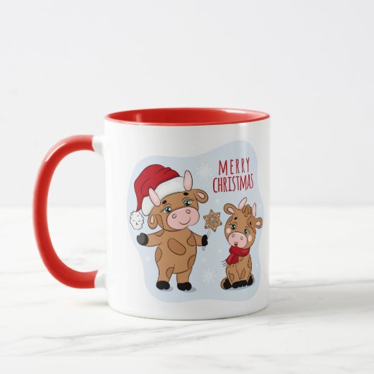 Niedliche frohe Weihnachtskühe Festlich modern Tasse (Links)
