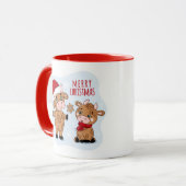 Niedliche frohe Weihnachtskühe Festlich modern Tasse (Vorderseite Links)