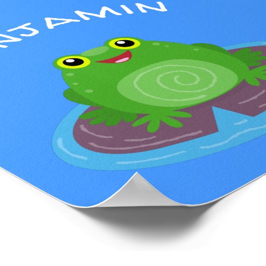Niedliche, fröhlich lächelnde, grüne Frosch Cartoo Poster (Ecke)
