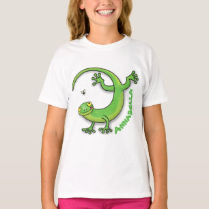 Niedliche fröhliche Grün-Geckos mit Bugs-Cartoon T-Shirt