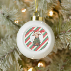 Niedliche fröhliche Kuh Weihnachtsbaum Kalb Ochse Keramik Kugel-Ornament