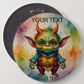Niedliche fröhliche, lustige kleine Goblinkreatur Button (Vorne & Hinten)