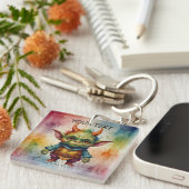 Niedliche fröhliche, lustige kleine Goblinkreatur Schlüsselanhänger (Vorderseite rechts)