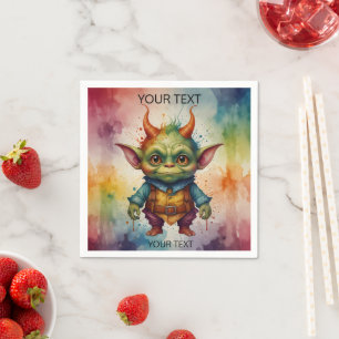 Niedliche fröhliche, lustige kleine Goblinkreatur Serviette