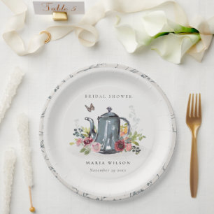 Niedliche Fröhliche Rosen Florale Teekanne Braut D Pappteller