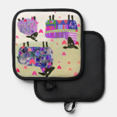 Niedliche, fröhliche Schafe mit dem Mitt Hearts Ov Topflappen (Vorderseite/Rückseite)