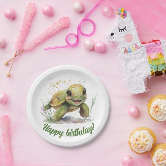 Niedliche fröhliche Tortoise Editable Text Paper T Pappteller (Party)
