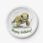 Niedliche fröhliche Tortoise Editable Text Paper T Pappteller (Vorderseite)