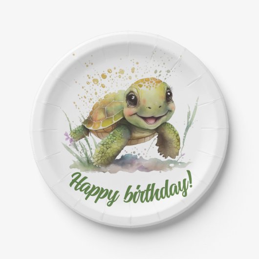 Niedliche fröhliche Tortoise Editable Text Paper T Pappteller (Vorderseite)