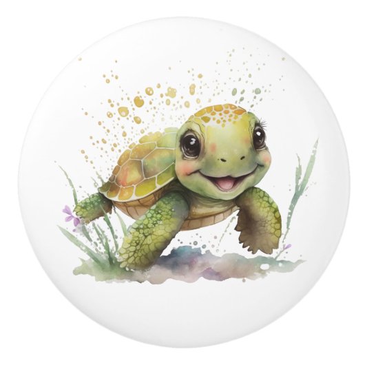 Niedliche fröhliche Tortoise Keramik Knob Keramikknauf (Vorderseite)