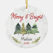 Niedliche fröhliche und helle Weihnachtsbäume grün Keramik Ornament (Vorne)