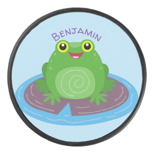 Niedliche Frosch-Cartoon-Abbildung Eishockey Puck (Vorderseite)