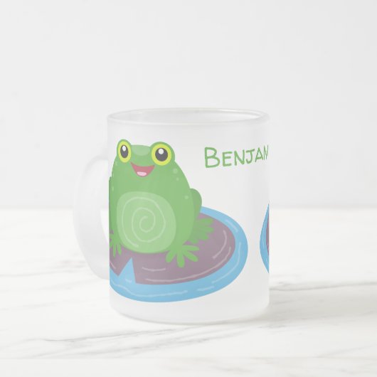 Niedliche Frosch-Cartoon-Abbildung Mattglastasse (Vorderseite Links)