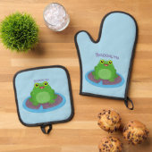 Niedliche Frosch-Cartoon-Abbildung Ofenhandschuh & Topflappen-Set (Oben Unten)