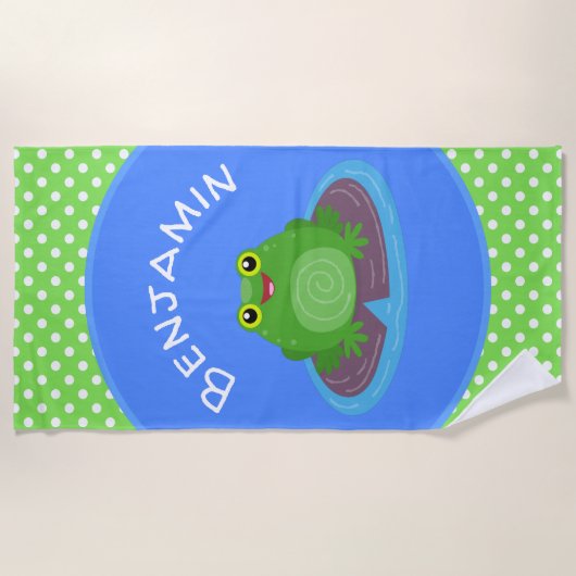 Niedliche Frosch-Cartoon-Abbildung Strandtuch (Vorderseite)