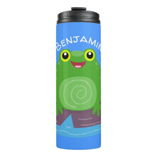Niedliche Frosch-Cartoon-Abbildung Thermosbecher (Vorderseite)