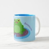 Niedliche Frosch-Cartoon-Abbildung Zweifarbige Tasse (VorderseiteRechts)