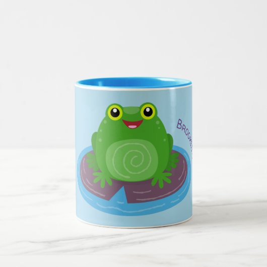 Niedliche Frosch-Cartoon-Abbildung Zweifarbige Tasse (Mittel)