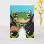 Niedliche Frosch- und Tortoiseshell Cat Grußkarte Karte (Gelbe Blume)