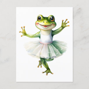 Niedliche Froschballerina tanzt Ballett. Feiertagspostkarte