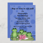 Niedliche Frösche auf Lily Pad 1. Geburtstag Einladung (Vorne/Hinten)
