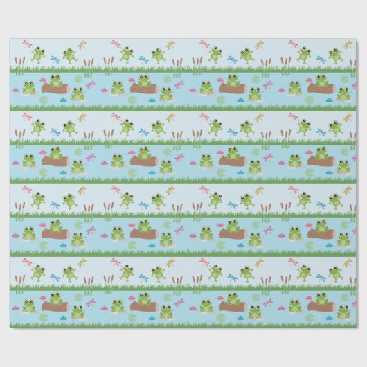 Niedliche Frösche im Teich Geschenkpapier (Flach)