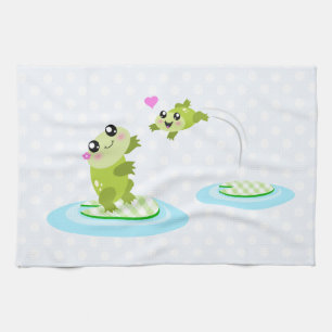 Niedliche Frösche - Kawaii Mama und Baby Frosch C Küchentuch