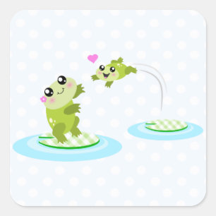 Niedliche Frösche - kawaii Mamma und Quadratischer Aufkleber