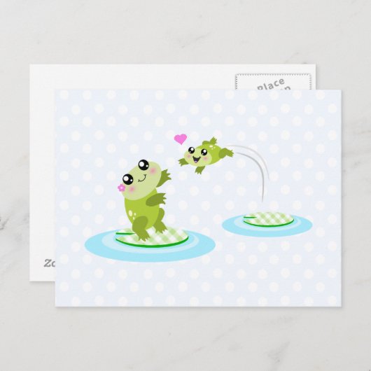 Niedliche Frösche - Kawaii Mutter und Kinderfrosch Postkarte (Vorne/Hinten)