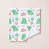 Niedliche Frösche, Libellen und Lotus Badhandtuch Set (Waschlappen)