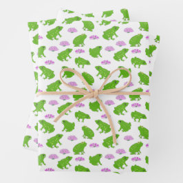 Niedliche Frösche Lily Pads Pink und Green Doodle  Geschenkpapier Set