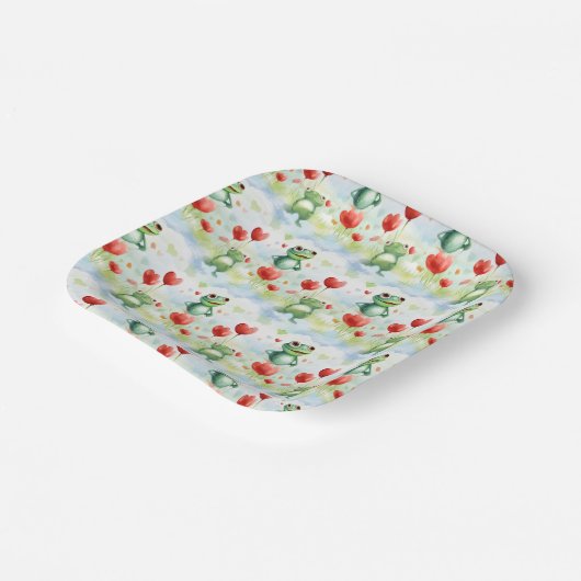 Niedliche Frösche mit roten Ballons Pappteller (Gewinkelt)