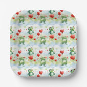 Niedliche Frösche mit roten Ballons Pappteller (Vorderseite)