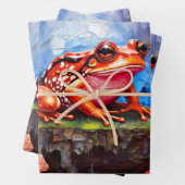 Niedliche Frösche sitzen auf einem Teich an einem Geschenkpapier Set (Beispiel)