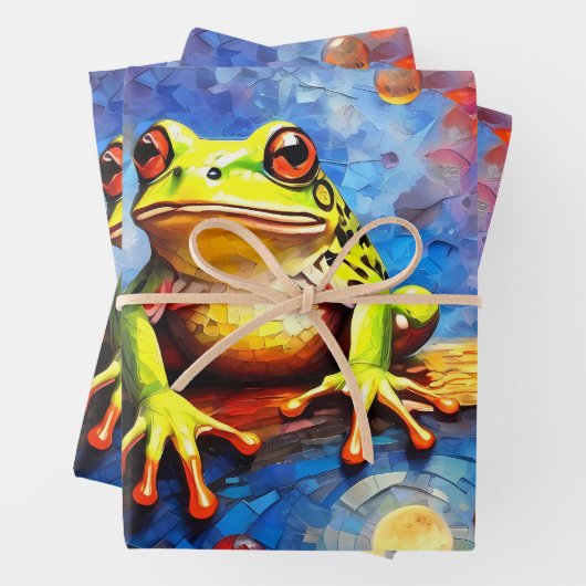 Niedliche Frösche sitzen auf einem Teich an einem Geschenkpapier Set (Beispiel)