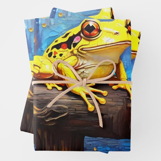 Niedliche Frösche sitzen auf einem Teich an einem Geschenkpapier Set (Beispiel)