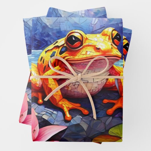 Niedliche Frösche, sonnig auf einem Teich sitzen Geschenkpapier Set (Beispiel)