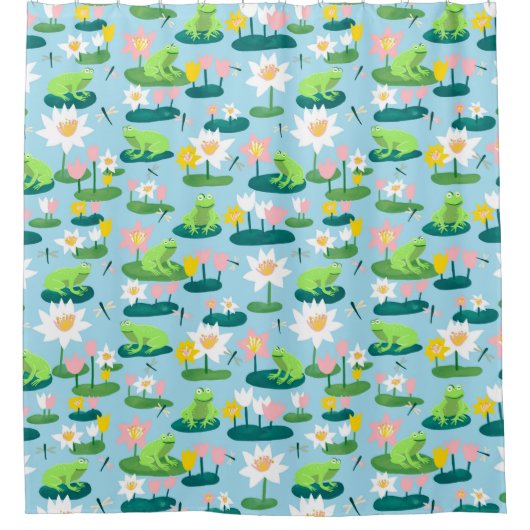 Niedliche Frösche und Lilienpolster Duschvorhang (Vorderseite)