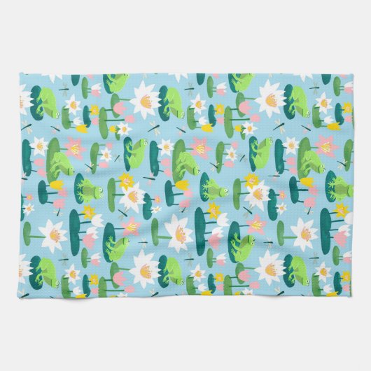 Niedliche Frösche und Lilienpolster Geschirrtuch (Horizontal)