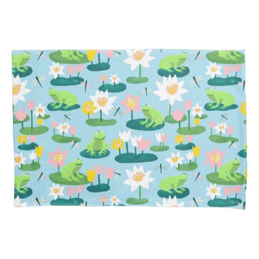 Niedliche Frösche und Lilienpolster Kissenbezug (Vorderseite)