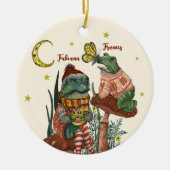 Niedliche Froschfrösche auf Pilzkraut Weihnachtsfe Keramik Ornament (Vorne)