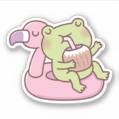 Niedliche Froschkühlung auf Flamingo Pool Float Aufkleber (Vorderseite)