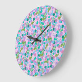 Niedliche Froschkunst große Uhr mit rosa Hintergru (Winkel)