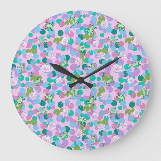 Niedliche Froschkunst große Uhr mit rosa Hintergru (Vorderseite)