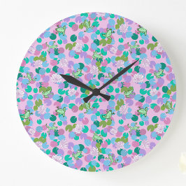 Niedliche Froschkunst große Uhr mit rosa Hintergru