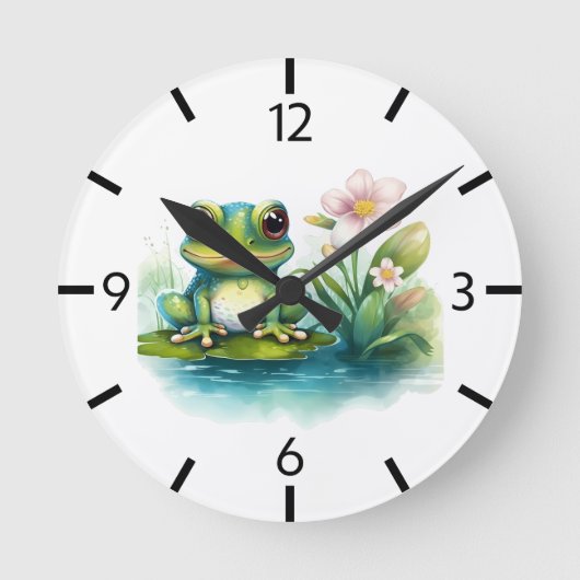 Niedliche Froschtierliebhaber Runde Wanduhr (Vorderseite)