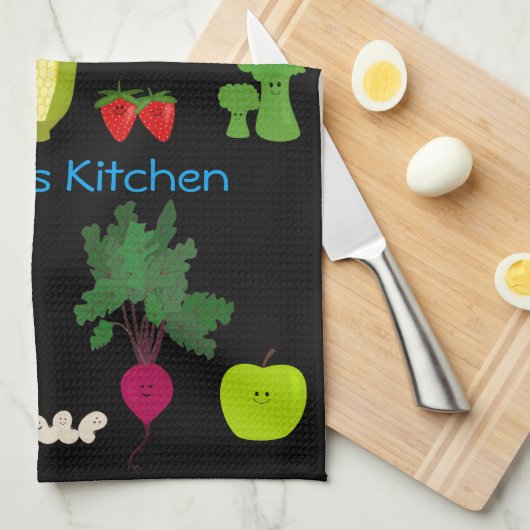 Niedliche Früchte und Veggies personalisiert Küchentuch (Viertel Falte)