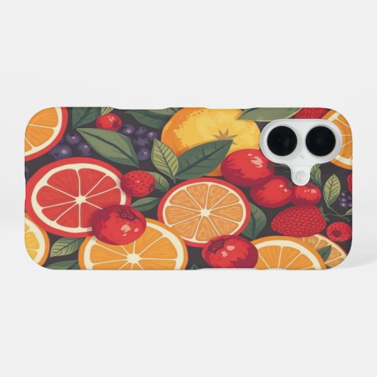 Niedliche Fruchtmuster - Fun Summer Design iPhone 16 Hülle (Rückseite (Horizontal))